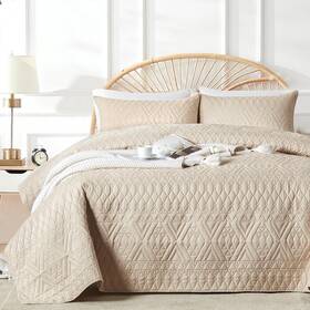 -us 313102980928 Full/queen Size Quilt Bedding Set Beige Lightweight Microfiber Soft Bedspread Mo