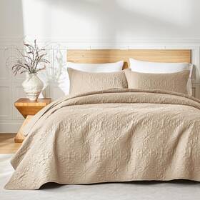 -us 313114144158 Beige Full Queen Quilt Bedding Set For All Seasons Lightweight Bedspread S
