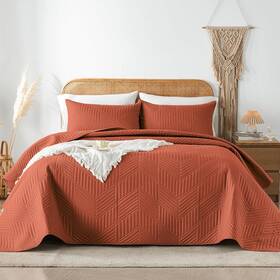 -us 445013290209 Twin Quilt Set Burnt Orange Lightweight Reversible Bedspread For All Seasons S