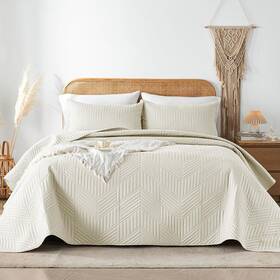 -us 445022467418 King/cal King Quilt Set In Cream Soft Reversible Microfiber Bedspread For All-s