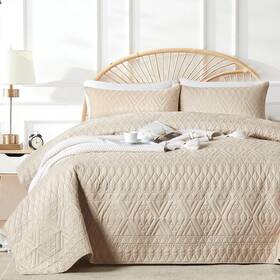 -us 445036925997 Full/queen Size Quilt Bedding Set Beige Lightweight Microfiber Soft Bedspread Mo