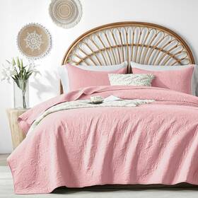 -us 705353819001 Rose Floral Quilts Queen Size Full Quilt Bedding Set Pure Pink 3-piece Lig