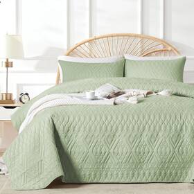 -us 726084206953 Full/queen Size Quilt Bedding Set Sage Green Lightweight Microfiber Soft Bedspre