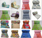 01121 Handmade Indian Vintage Reversible Throw Blanket Twin Size Multi Kantha