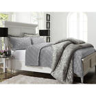 041808789384 Jaclyn Smith Plush Quilt Set Leslie Alloy Gray
