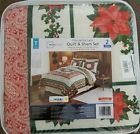 041808793091 Mainstays Poinsetta Printed Bedding Lace Quilt Sham Set Twin