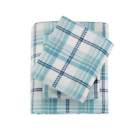 086569906250 Micro Fleece Brushed Sheet Set King Aqua Plaid
