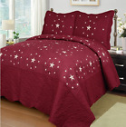 1 Mk Home Collection Burgundy Pc Bedspread Coverlet Embroidery 617762574054