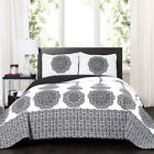 16t001209 Lush Decor Stripe Medallion Black Quilt Set 848742056042