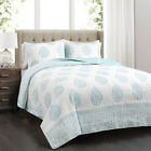 16t001377 Lush Decor Teardrop Leaf Blue Quilt Set 848742056943