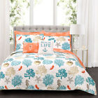 16t002240 Lush Decor Coastal Reef Feather Blue And Coral 848742066652