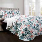 16t002491 Lush Decor Zuri Flora Blue And Coral Quilt 848742066997