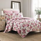 176855 Laura Ashley Pink Rose Floral Cotton Reversible Bedspread 883893200838