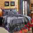 25565 Vhc Brands Jenson King Quilt Patchwork Plaid Rustic Chambray Blue Primitive Feathered Star 840528122910