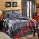 25566 Vhc Brands Jenson 4p Queen Set Quilt Blue Chambray Patchwork Feathered Star W Bedskirt 840528122927