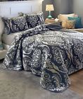2610385 Afoyft Black Full Queen Size Damask Pattern Quilt Blanket Pillow