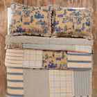 26133 Elaine Vhc Brands Azure Blue Toile De Jouy Patchwork 3pc Quilt Bedding Set Luxury King 840528126987