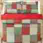 26682 Vhc Brands Forreston 3pc Luxury King Quilt Set Red Green Creme Primitive Plaid Check Block 840528130403