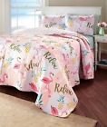 3200163 Afoyft Coastal Quilt Blanket Pillow Sham Set Flamingo Full Queen