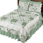 37608 Unbranded Beige Cream Green Floral Patchwork Quilt Coverlet Bedspread Full