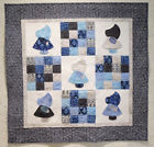 37x37 Handmade Quilt One Of Kind Modern Batik Blue Grey Sunbonnet