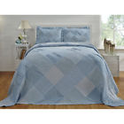 39a2 Better Trends Ruffled Chenille Patchwork Bedspread In Blue 680034309319