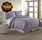 3mfsqltg-lvr-tn Amrapur Overseas Solid Embroidered Quilt Set Lavender Twin