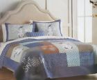 400842873419 St Nicholas Square Snowfall Quilt King Blue Tan