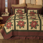 42588 Vhc Brands Poinsettia Block Queen Quilt Floral Plaid 840528169632