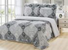 454381 Jvs Reversible Bedspread Bedding Quilt Set Piece Coverlet Silver Black