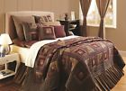 4pc Millsboro Burgundy Bedding Tan Log Navy Patchwork King Quilt Set Cabin