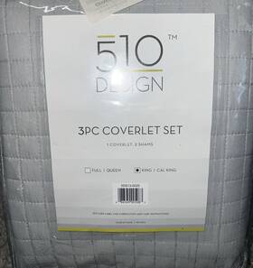 510 Design 086569005083 Otto King/california King 3-piece Coverlet Set/grey Nwt