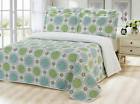 54404 Jvs Reversible Bedspread Bedding Quilt Set Piece Coverlet Green Cream