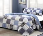 606034948792 Unbranded Blue Quilt Set Queen Size Cotton Reversible