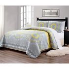 611417497996 Mk Home Elegant Bedspread Lightweight Quilted Gray Yellow