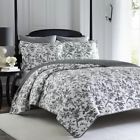 164669 64669 Laura Ashley Quilt Set Queen Size Black Reversible Cotton Amberley