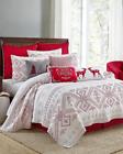 668117324 Holiday Home Red White Luxury Snowflake Poinsettia Christmas Quilt Set