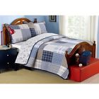 721058768208 Unbranded Boys Cotton Plaid Quilt Set Dinosaur Reversible