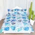 767520409484 Arightex Indigo Ocean Seashells Bed Cover Set Aqua