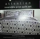 847975026594 Attention Full Queen Reversible Print Quilt Set Navy