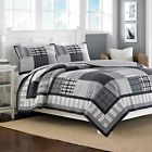 883893249820 Nautica Reversible Quilt Gunston Grey Black White Plaid
