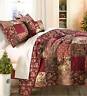 91407 Plow Hearth Queen Cranberry Floral Patchwork Quilt Set 053648249676