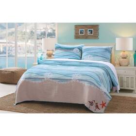 A&d 768444228106 Ad 3 Piece Blue Nautical Full Queen Quilt Set White Sand Nature Coastal Beach
