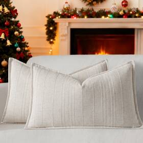 3050 A Moment Pc Stripedlinen 2p 01 Linen Pillow Covers Set Of 2 Boho Farmhouse Throw Pillowcases Neutra