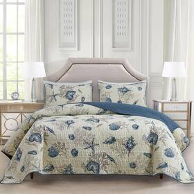 Abreeze 445015328368 Coastal Beach Theme Quilt Set With Shams Queen Nautical Coverlet Cotton