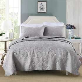 Abreeze 689720224103 Grey Floral Bedspread Set King Size Vintage Quilt Print