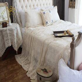 B07tt278pm Abreeze Vintage Cotton Bedding Set Hand Crochet Bedspread Hook Floral Beige