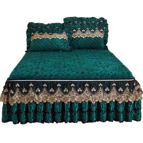 Zj9863 Ai Winsure Luxury Peacock Green Bedspread Embroidered Ruffled 2.2m Bedding Cover