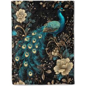 7845fghuiop166 Ainori Elegant Peacock Flannel Blanket - Luxurious Floral With Majestic Bird And Gol