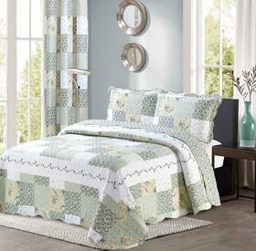 All American Collection 841380158642 New Reversible 2pc Floral Printed Twin Blue And Green